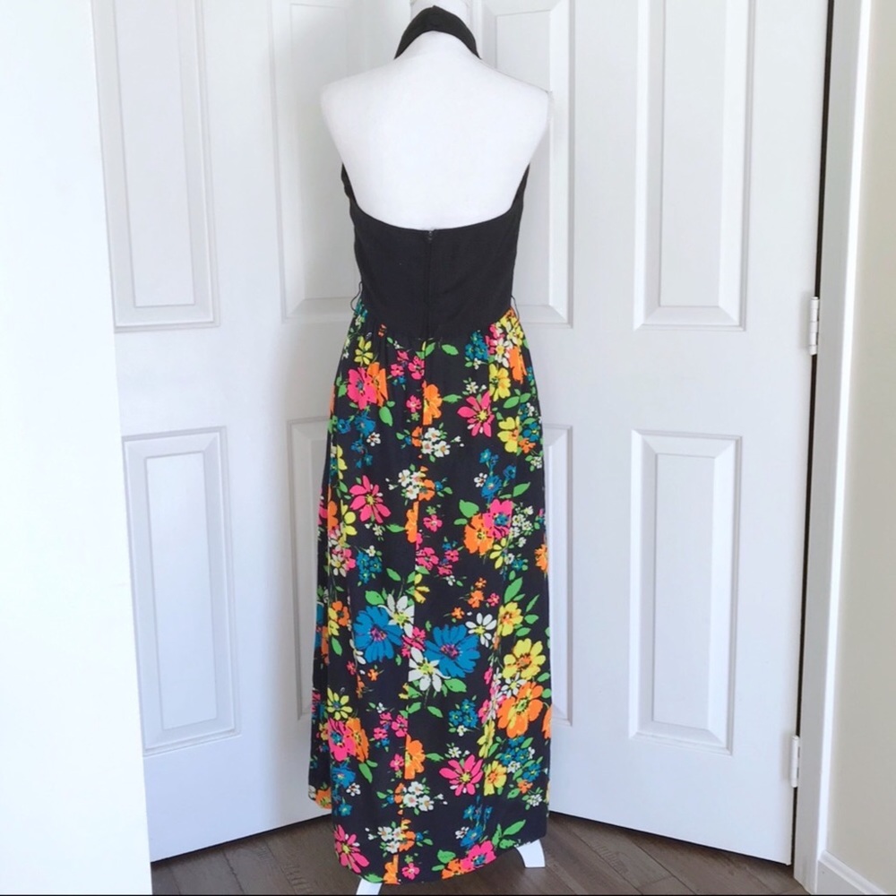 VINTAGE Day Glo floral maxi dress small halter